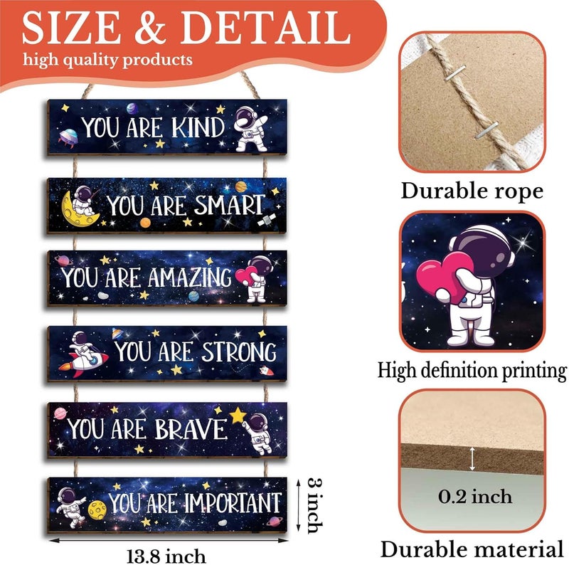 HIWERAN 6 Pcs Space Astronaut Inspirational Quotes Kids Room Decor, Outer Space Posters Motivational Hanging Plaque Sign for Boys Kids Playroom Classroom Teens Children Bedroom Princess Toddler - Image 2